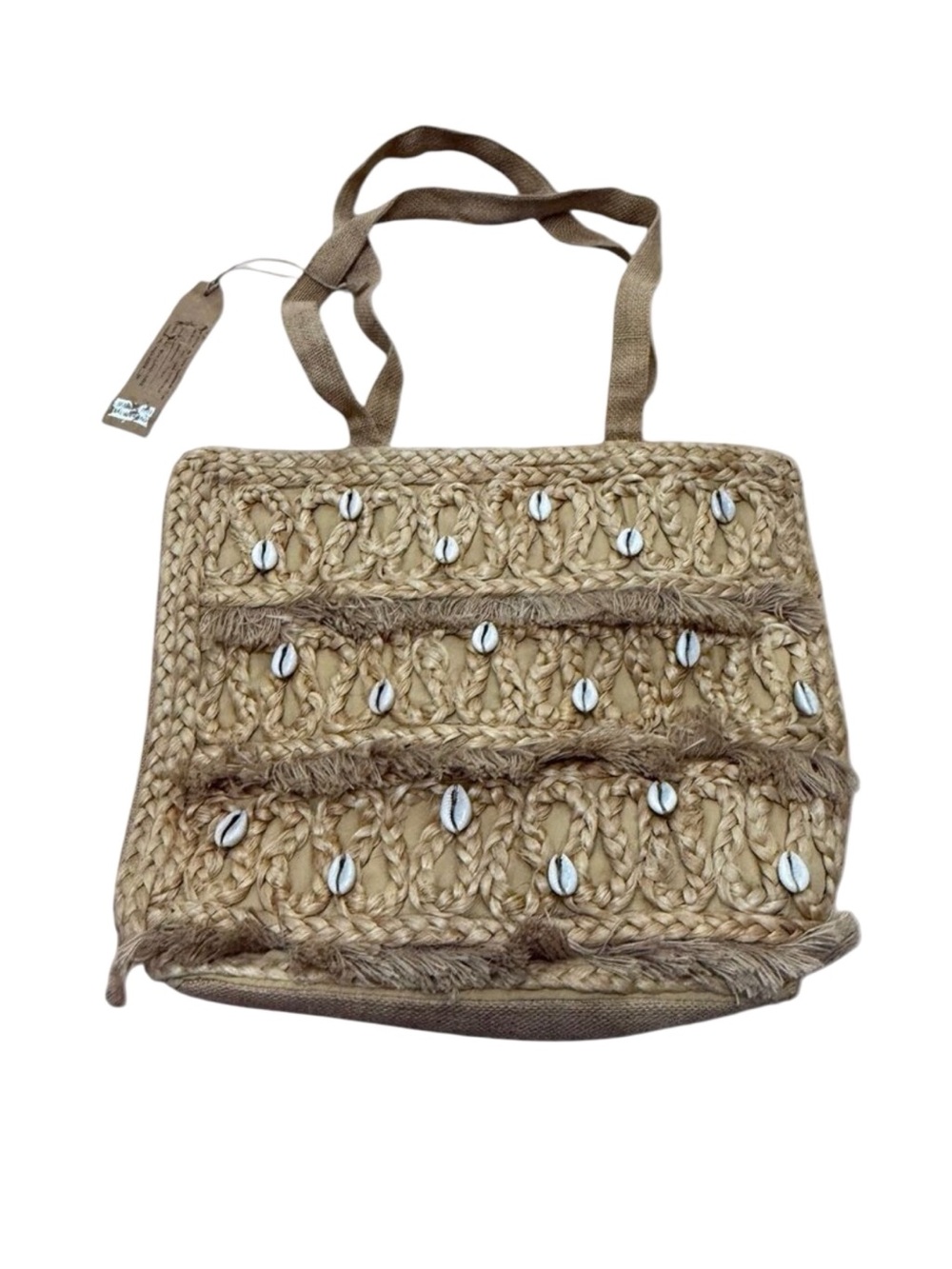 Women’s Salt + Umber Shell Shoulder Bag Beige Woven Tote